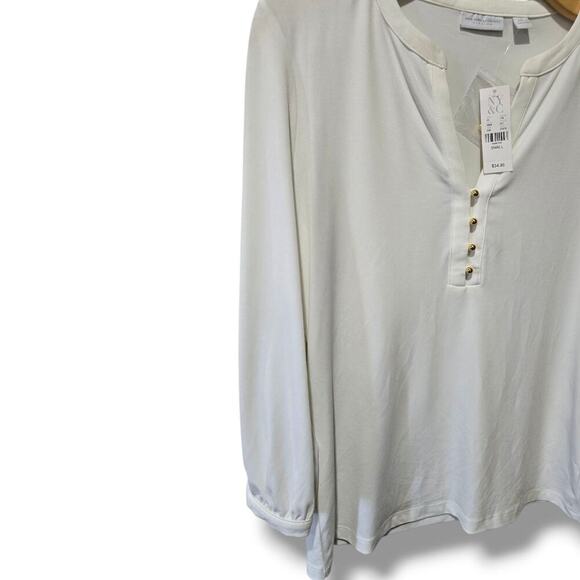 New York & Company Women’s White Stretch Blouse Small NWT Polyester Blend Top - Picture 3 of 8
